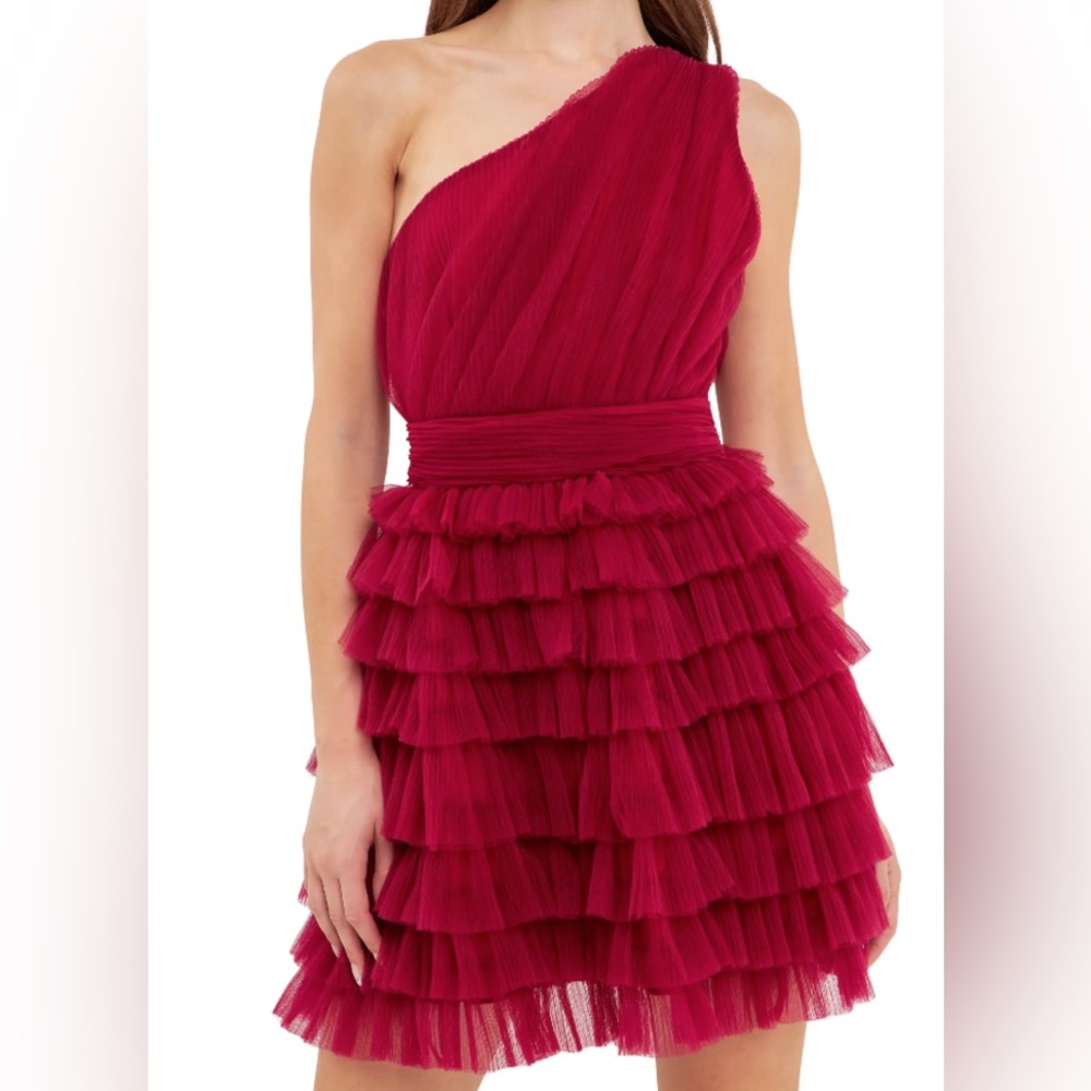 Christmas or Holiday Formal!!! Red Layered Tulle One Shoulder Dress